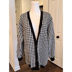 LizSport Vintage Oversized Houndstooth Cardigan Sweater Medium 100% Cotton